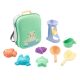 Moni Mochtoys homokozó készlet 8+1 rész, bőrönd/hátizsák zöld/ pasztell