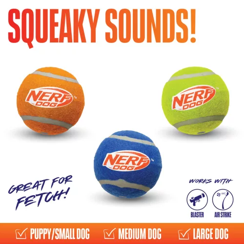 NERF DOG Játék kutyáknak 3 db sípoló teniszlabda 6,5 cm