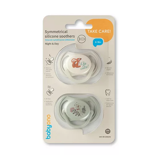BABYONO Szilikon cumik szimmetrikus 6-18m, 2 db