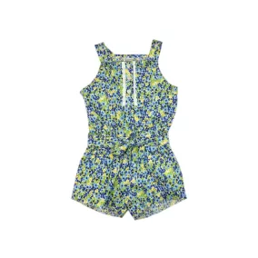 Virág mintás ujjatlan lányka kertész overál