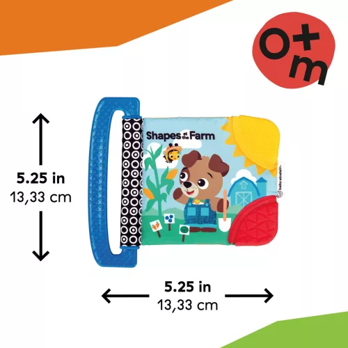 BABY EINSTEIN Puha könyv rágókával és textúrákkal Shapes at the Farm™, 0 hónapos kortól