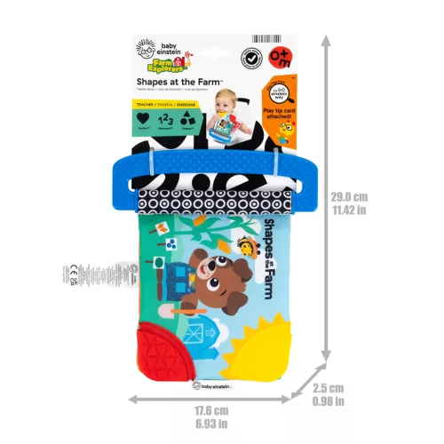 BABY EINSTEIN Puha könyv rágókával és textúrákkal Shapes at the Farm™, 0 hónapos kortól