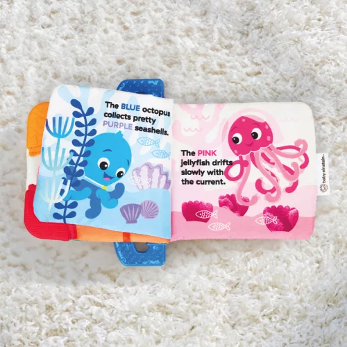 BABY EINSTEIN Puha könyv rágókával és textúrákkal Shades of the Sea™, 0m+