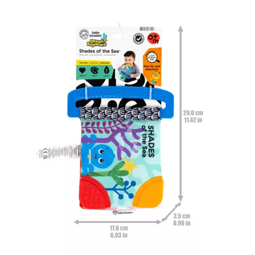 BABY EINSTEIN Puha könyv rágókával és textúrákkal Shades of the Sea™, 0m+