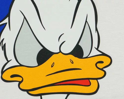 Rövid ujjú férfi póló Donald kacsa mintával fehér színben