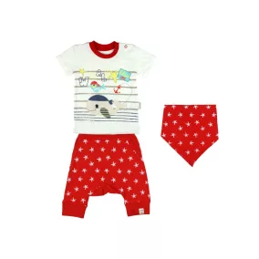 Kisfiú bébi 3 részes Bálnás szett piros (méret:56-68)
