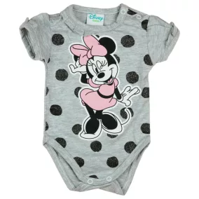   Disney Minnie pöttyös-csillámos rövid ujjú baba body szürke