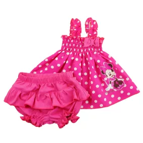 2 részes kislány nyári szett rövidnadrággal, tunikával Minnie egér mintával piros színben