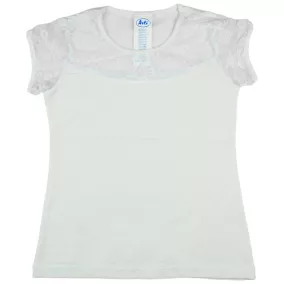 Alkalmi rövid ujjú csipkés díszítésű lányka felső