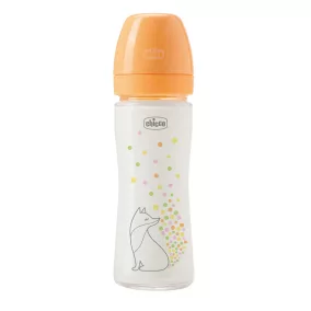   CHICCO Üvegből készült cumisüveg Perfect Easy 240 ml, lassú szilikon áramlás, lányoknak, 0m+