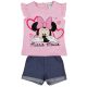Disney Minnie mintás lány 2 részes nyári szett, 74-es méret, rózsaszín felső, kék nadrág