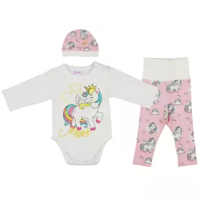   Unicorn Queen Unikornis lányka bébi 3 részes nadrág/body/sapka szett