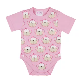   Monkey majom mintás rövid ujjú baba body (kombidressz) rózsaszín
