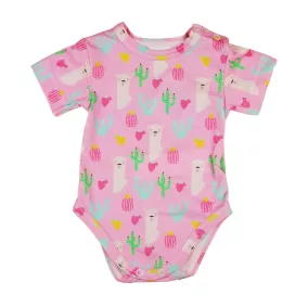   Láma és kaktusz mintás kislány baba body (kombidressz) rózsaszín
