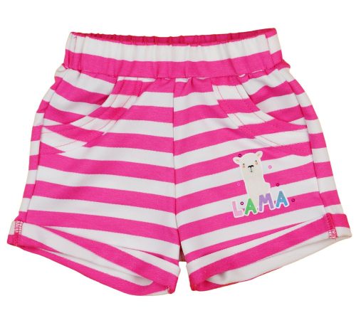 Pink/fehér csíkos kislány pamut rövidnadrág Láma mintával
