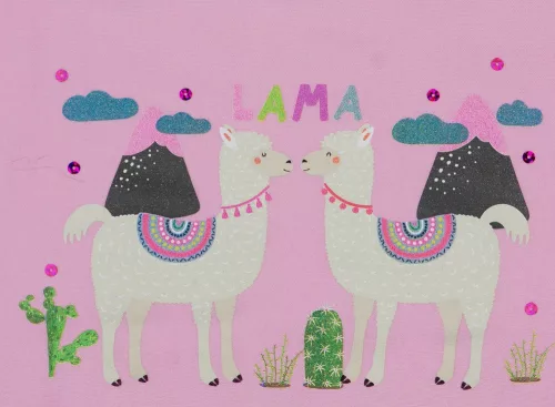 Rózsaszín, pamut babatakaró Láma mintával 70x90 cm