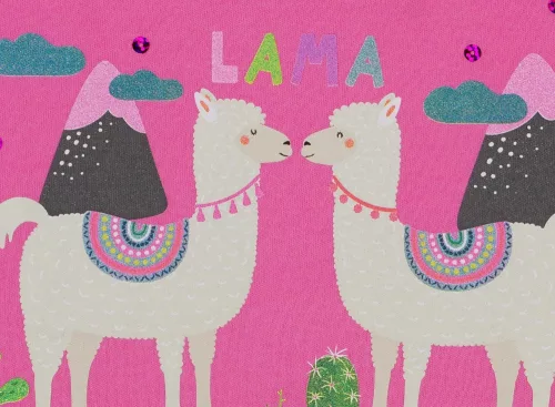 Világos pink, pamut babatakaró Láma mintával 70x90 cm