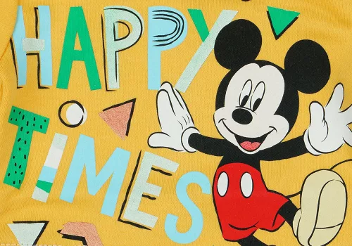 Disney Mickey "Happy times" hosszú ujjú baba body sárga