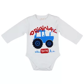   "Original tractor" feliratos traktor mintás hosszú ujjú baba body fehér