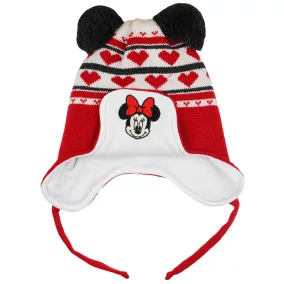 Disney Minnie szívecskés, kötött, bélelt, bojtos sapka