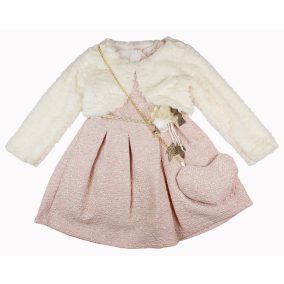   Alkalmi szőrmés bolerós ujjatlan lányka ruha kistáskával