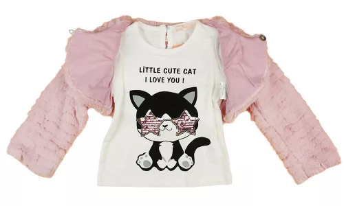 Szőrme mellényes, flitteres 3 részes baba szett