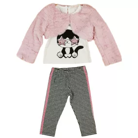 Szőrme mellényes| flitteres 3 részes baba szett