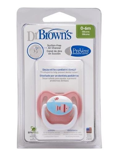 Dr. Browns PreVent vákummentes fogszabályzós játszócumi pink halacska 0-6hó