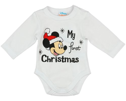 Disney Mickey "My first christmas" feliratos karácsonyi baba body fehér