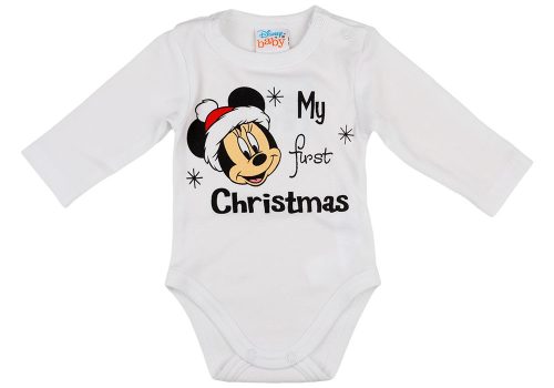 Disney Minnie "My first christmas" feliratos karácsonyi hosszú ujjú baba body fehér