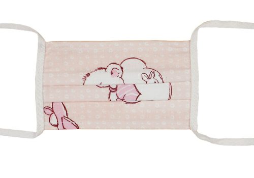Kétrétegű textil szájmaszk gyerekeknek orrmerevítővel rózsaszín macis