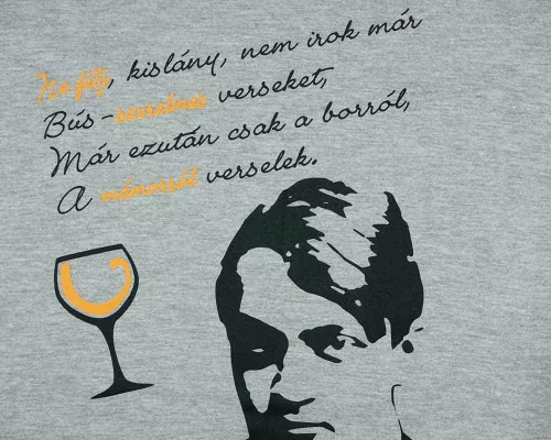 Rövid ujjú feliratos férfi póló Ady Endre arcképpel szürke színben