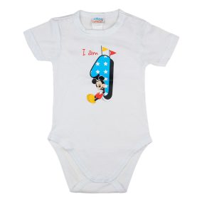   Disney Mickey szülinapos rövid ujjú baba body 1 éves fehér