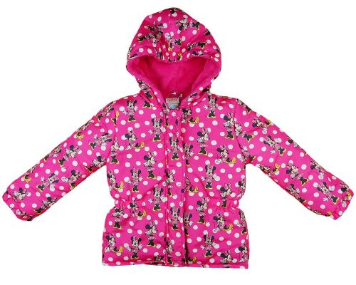 Vízlepergetős bélelt kapucnis pöttyös lány kabát Minnie nyomással rózsaszín színben