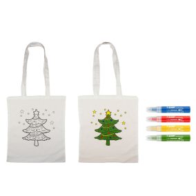 Karácsonyi színezhető karácsonyfás vászontáska