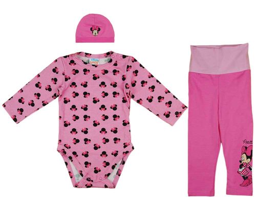 3 részes kislány baba szett Minnie egér mintával pink és rózsaszín színben