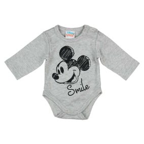 Hosszú ujjú baba body Mickey egér mintával szürke színben