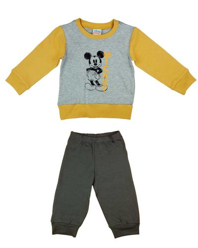 Kétrészes kisfiú pizsama Mickey egér mintával szürke és sárga színben