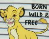 Rövid ujjú baba body oroszlánkirály sárga mintával, natúr-csíkos "born wild & freeˇ felirattal