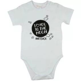   "I love you to the moon and back" feliratos rövid ujjú baba body fehér