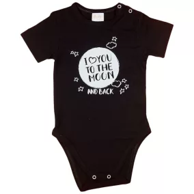   "I love you to the moon and back" feliratos rövid ujjú baba body fekete