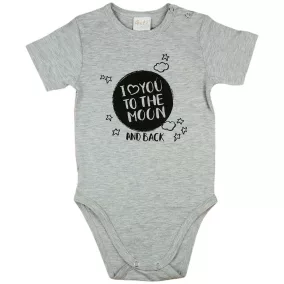   "I love you to the moon and back" feliratos rövid ujjú baba body szürke