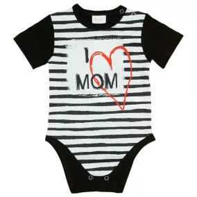   "I LOVE MY MOM" feliratos rövid ujjú baba body fekete