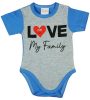 "Love my family" feliratos rövid ujjú baba body kék