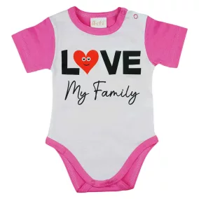   "Love my family" feliratos rövid ujjú baba body pink