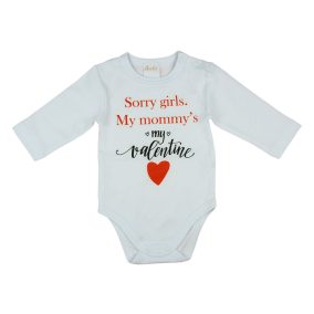   "Sorry girls. My Mommy's my valentine" feliratos valentin napi baba body fehér