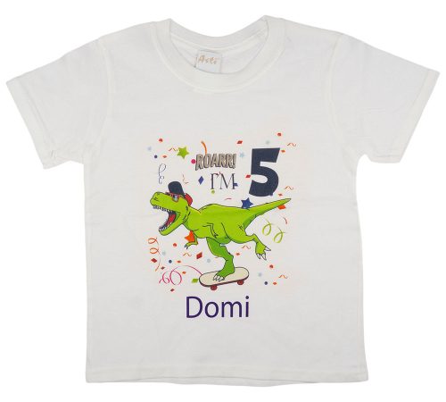 "dinós" egyedi szülinapos póló választható számmal és névvel