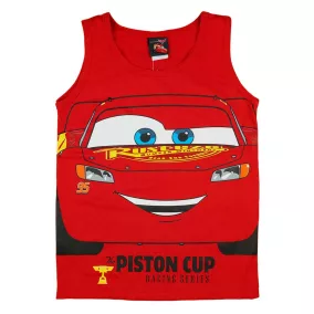 Ujjatlan kisfiú póló Verdák mintával piros színben