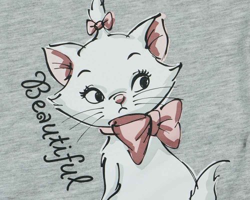 Rövid ujjú baba kislány body Marie cica mintával szürke színben