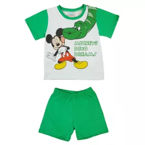 2 részes kisfiú pamut nyári szett Mickey egér mintával zöld és fehér színben